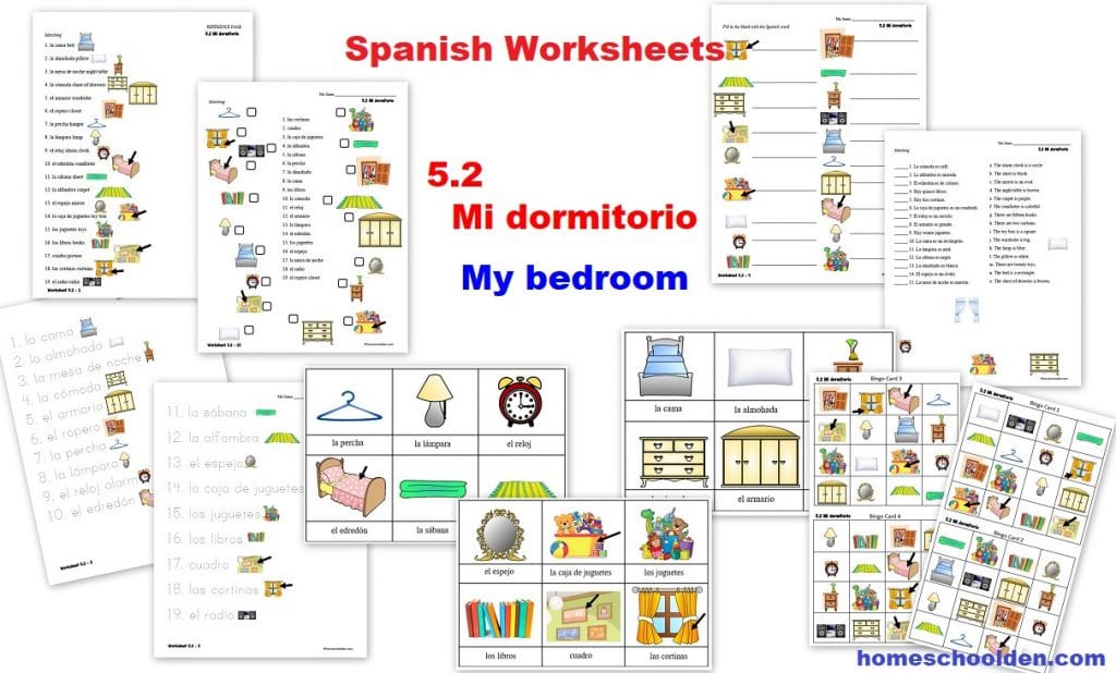 Spanish Worksheets - Mi dormtorio - My bedroom