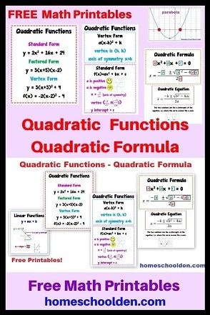 Quadratic Functions - Quadratic Formula Free Printable