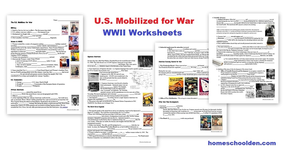 US Mobilizes for War - WWII Worksheets