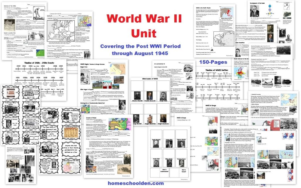 World War II Unit - Notebook Pages -Timeline -Worksheets -Other Activities