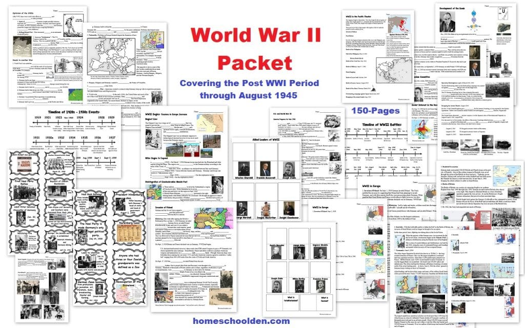 World War II Unit - Packet of Worksheets, Notebook Pages and Other Activities