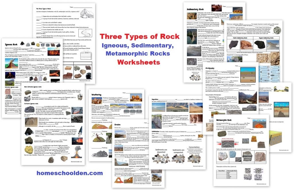 Three Types of Rocks - igneous sedimentary metamorphic rock Worksheets - notebook pages