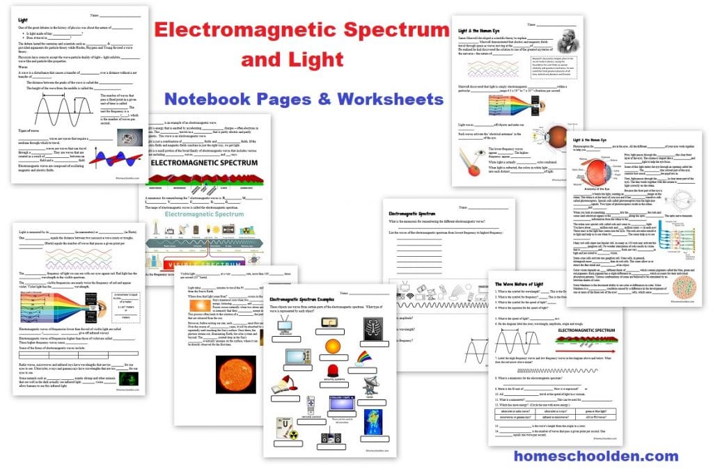 Electromagnetic Spectrum Worksheets - Light Notebook Pages