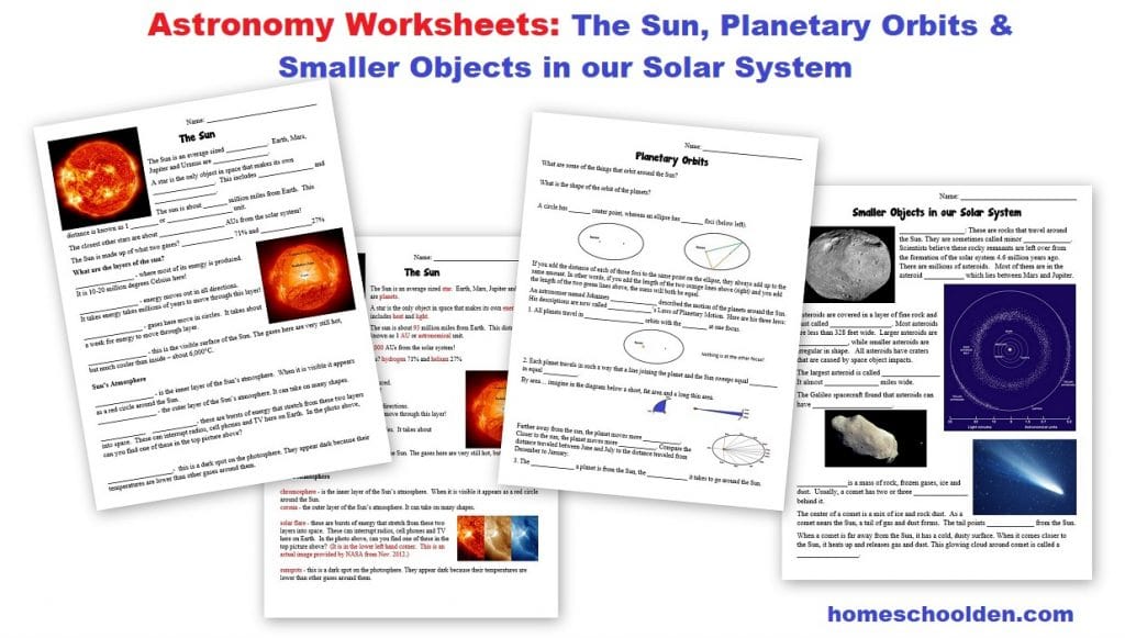 Astronomy Worksheets - Sun, Planetary Orbits and More