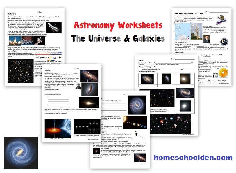 Astronomy Worksheets - The Universe and Galaxies
