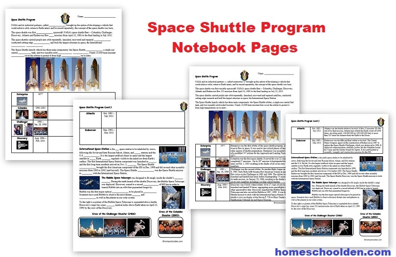 Space Shuttle Program Worksheets - Notebook Pages