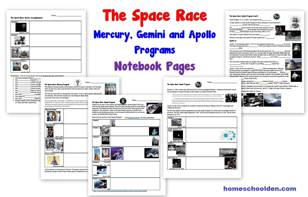 The Space Race - Mercury Gemini and Apollo Program Worksheets