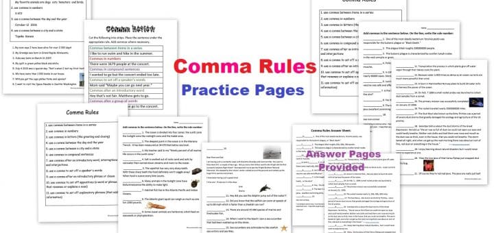 Comma Rules Practice Pages Worksheets