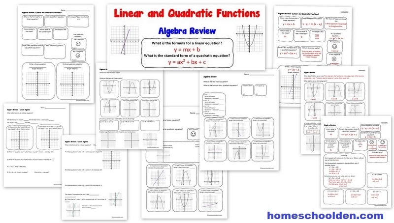 Linear and Quadratic Functions - Algebra Worksheets
