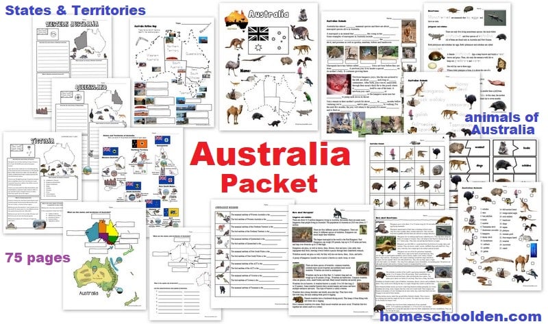 Australia Unit worksheets states and territories Australian animals activities