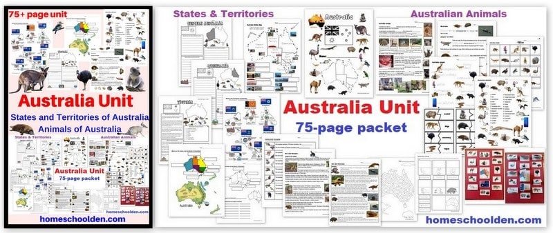 Australia Unit Animals States Territories and Capitals Worksheets