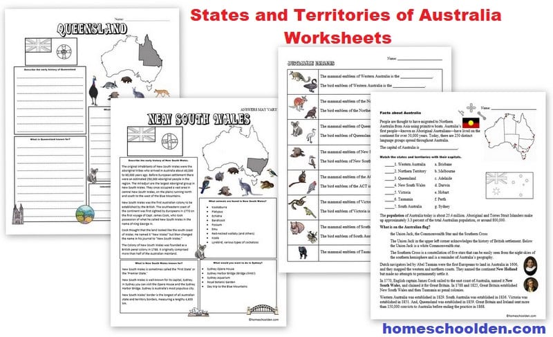 States - Territories of Australia Worksheets