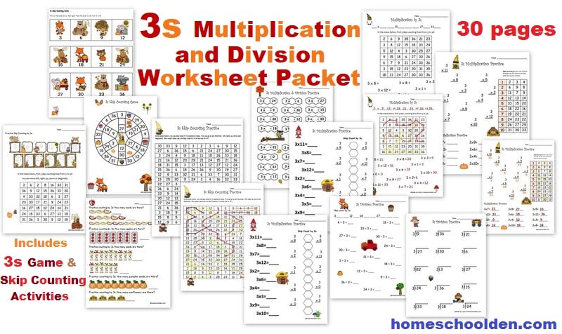 3s Multiplication - Division Worksheets and Activities Packet