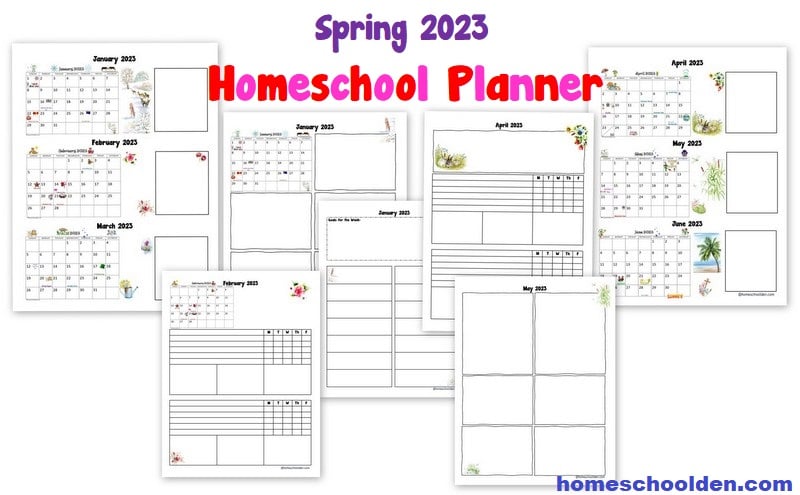 Planejador de educação domiciliar imprimível gratuito primavera de 2023