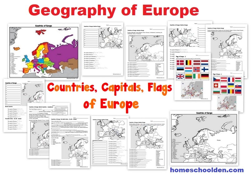 Geography of Europe Packet - Countries Capitals Flags Worksheets