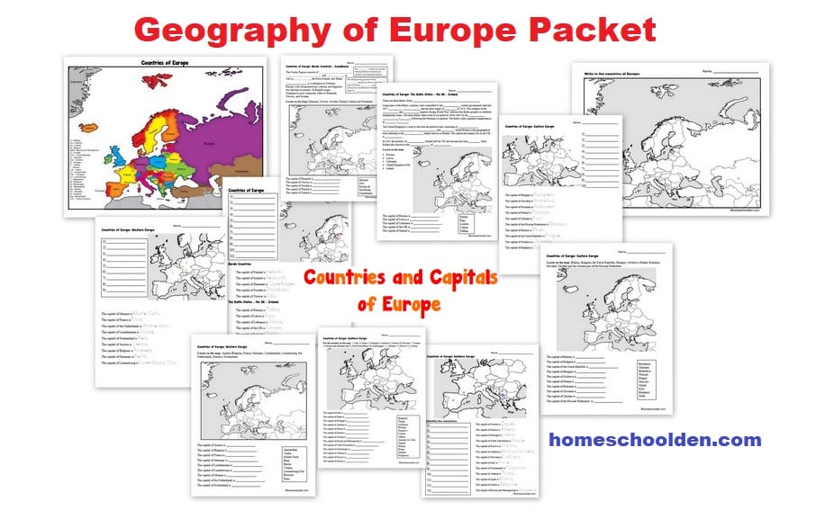 Geography of Europe Worksheets - Countries and Capitals of Europe
