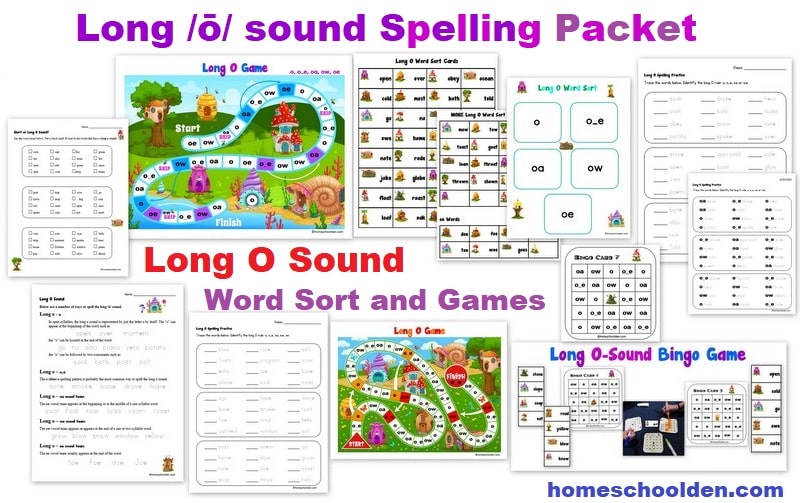 Long O Sound Spelling Packet - words sort activities and games