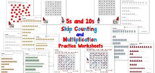 5s and 10s Skip Counting and Multiplication Practice Worksheets