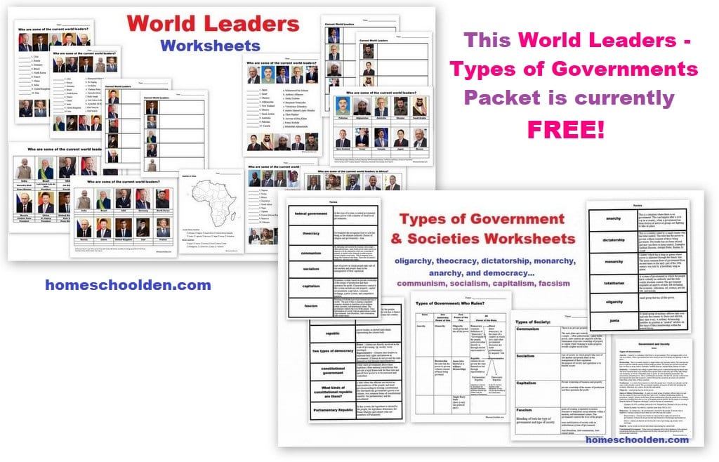 World Leaders Worksheets - Types of Governments and Societies
