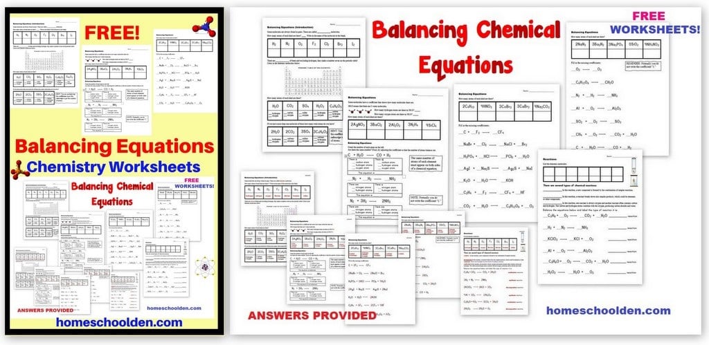 Balancing Chemical Equations Free Worksheet Set