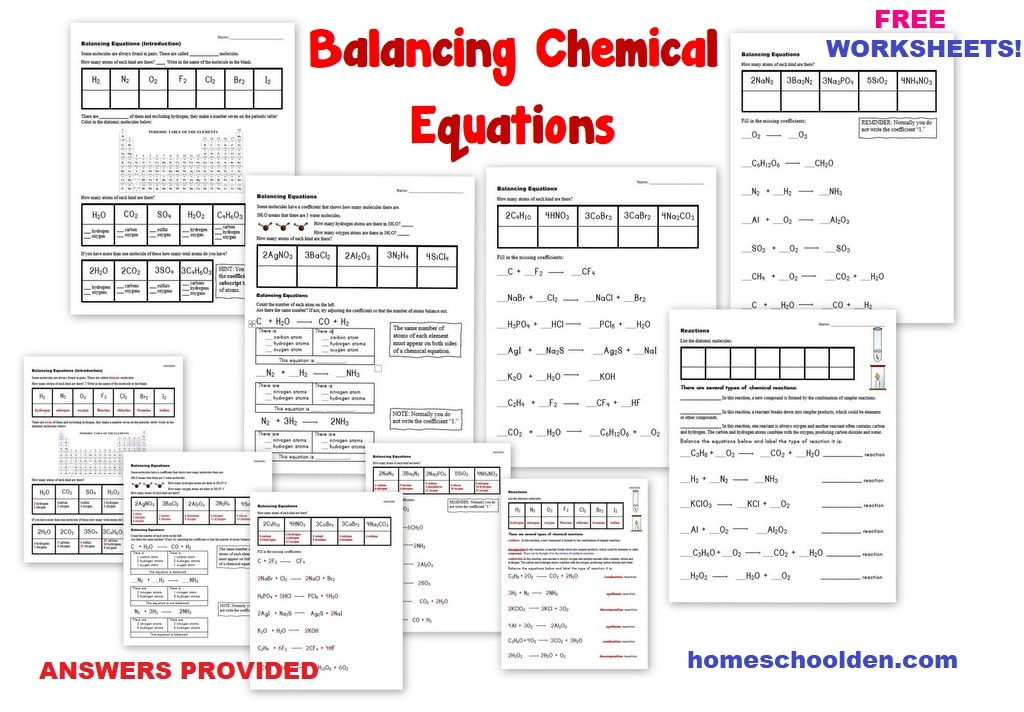 Balancing Chemical Equations - Free Worksheets