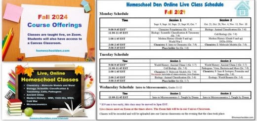 Fall 2024 Online Homeschool Classes - Course Schedule