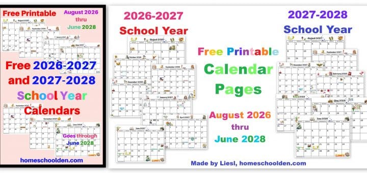 Free School Year Calendar Printable 2026-2027 and 2027-2028